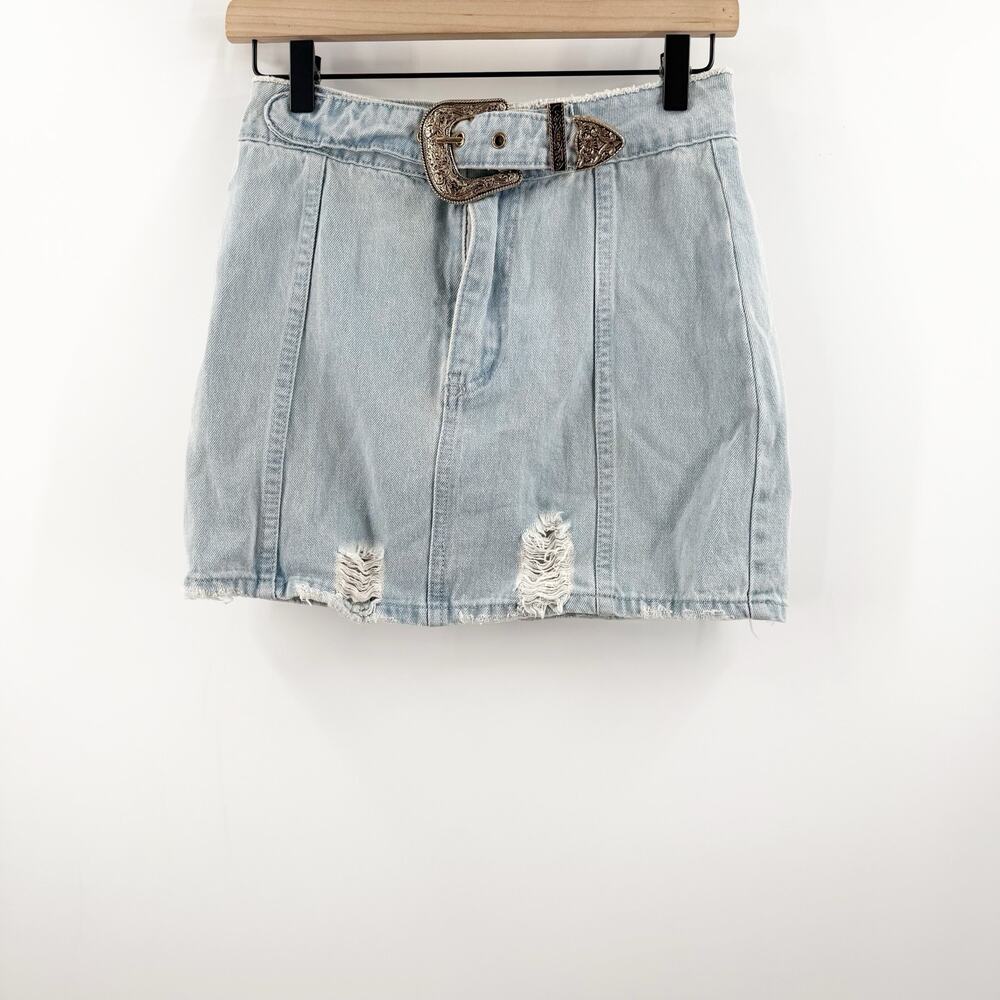 Le Lis Collection Skirt SZ Small Denim Western Boho Festival Mini Fray Cotton